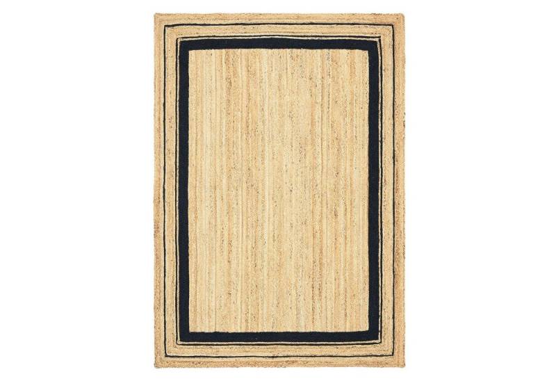 TaraCarpet Teppich Jute Durry Bordüre Flachgewebe Boho Modern, rechteckig, Höhe: 5 mm, Teppich Sisal optik Bordüre schwarz Wohnzimmer 60x110 cm von TaraCarpet