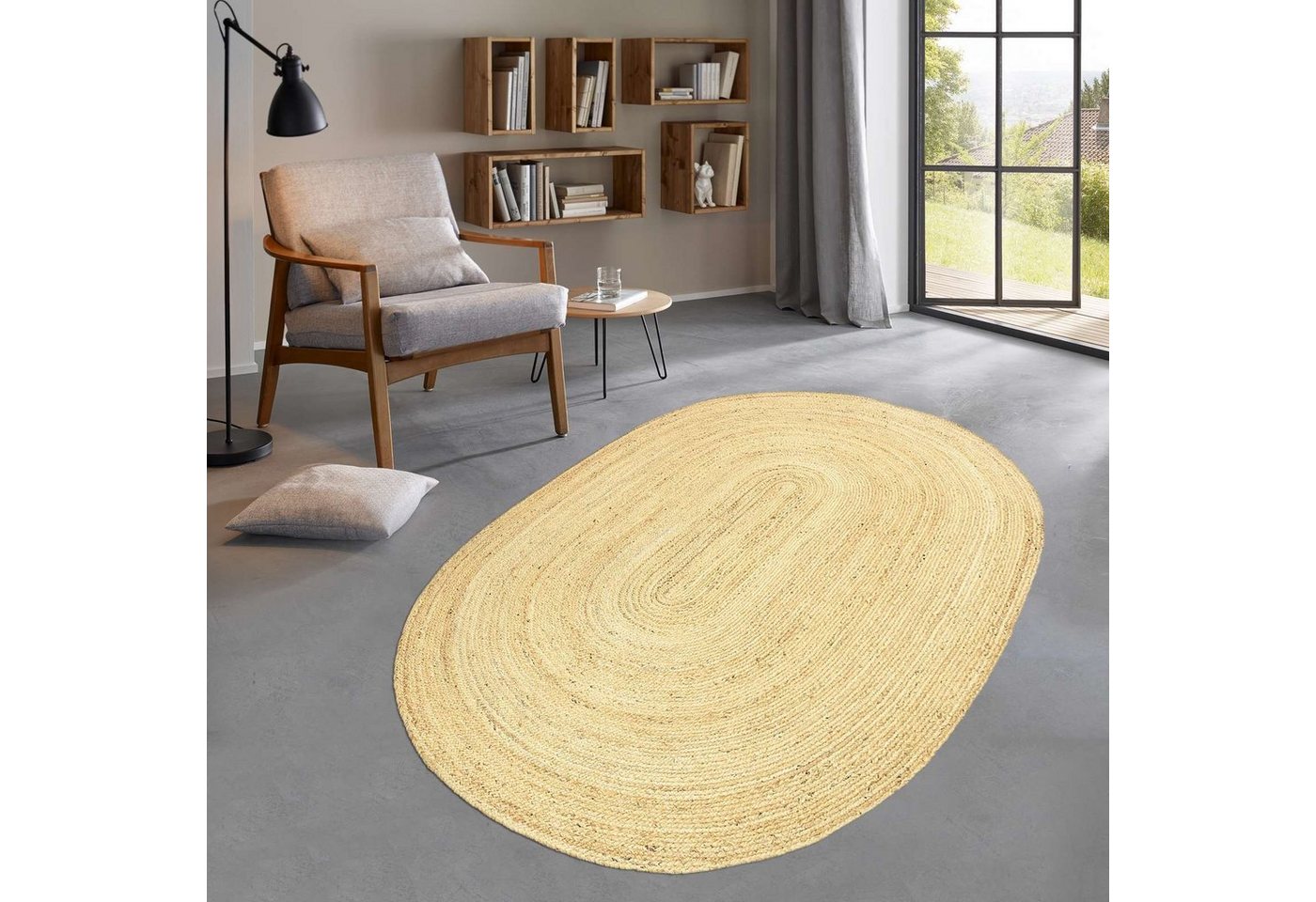 Teppich Jute Teppich Mani natur oval Flachgewebe Boho Modern, TaraCarpet, oval, Höhe: 5 mm, Sisal optik oval natur Wohnzimmer Flur 100x150 cm oval von TaraCarpet