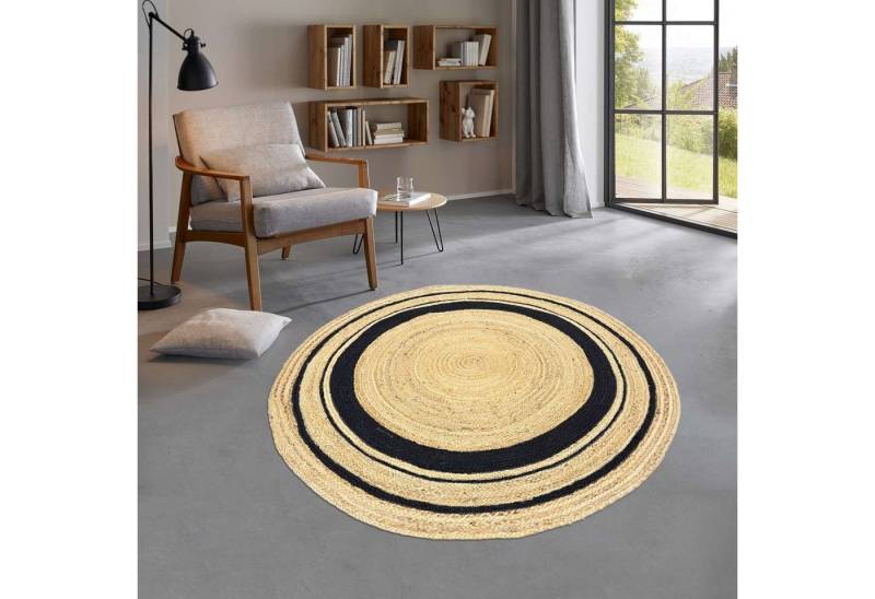 TaraCarpet Teppich Jute Teppich Mani stripes rund Flachgewebe Boho Modern, rund, Höhe: 5 mm, Sisal optik Bordüre schwarz Wohnzimmer Flur 200x200 cm rund TaraCarpet Teppich Jute Teppich Mani stripes rund Flachgewebe Boho Modern, rund, Höhe: 5 mm, Sisal optik Bordüre schwarz Wohnzimmer Flur 200x200 cm rund von TaraCarpet