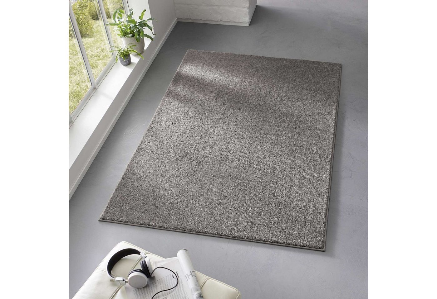 Teppich Kurzflor-Frisee-Teppich Madrid Uni, TaraCarpet, rechteckig, Höhe: 9 mm, uni anthrazit Wohnzimmer Schlafzimmer Esszimmer Kinderzimmer 080X150 von TaraCarpet