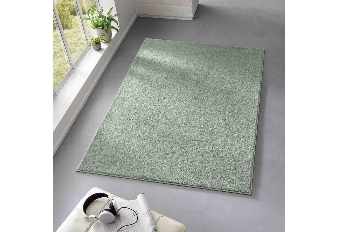 Teppich Kurzflor-Frisee-Teppich Madrid Uni, TaraCarpet, rechteckig, Höhe: 9 mm, uni mint Wohnzimmer Schlafzimmer Esszimmer Kinderzimmer 080X150 von TaraCarpet