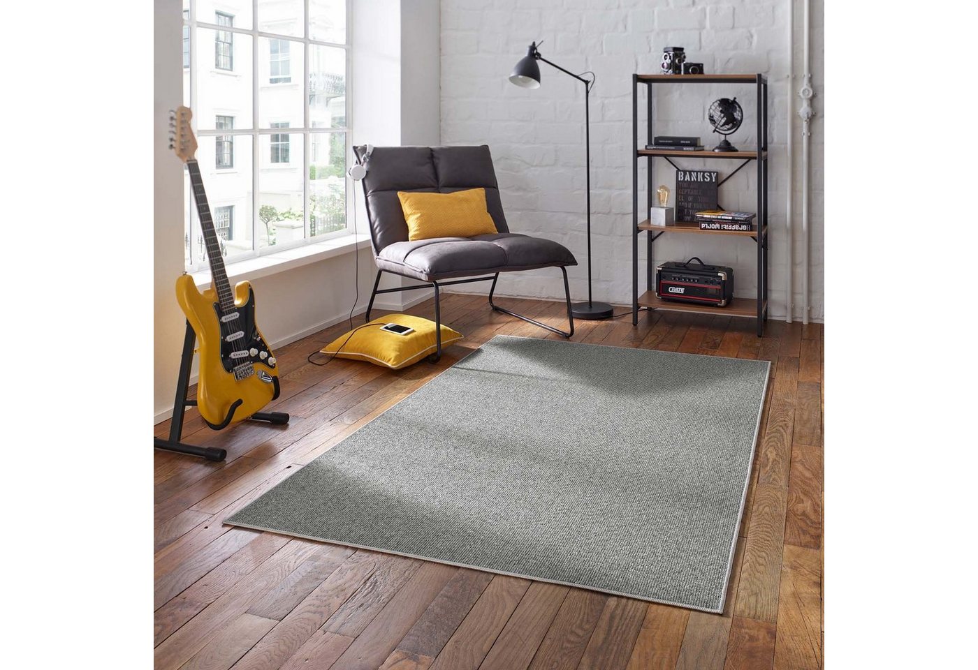 Teppich Kurzflor-Teppich Joy Flachgewebe Schlingenteppich, TaraCarpet, rechteckig, Höhe: 4 mm, Flachflor Kurzflor uni grau Wohnzimmer Schlafzimmer Esszimmer 080x150 von TaraCarpet