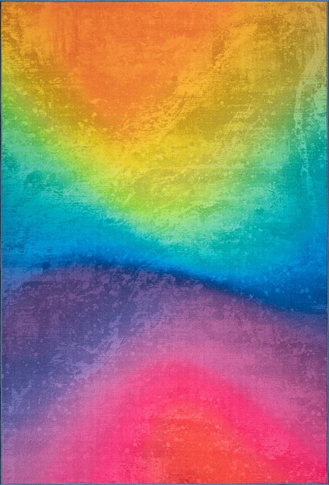 TaraCarpet Teppich Kurzflorteppich TaraCarpet Rainbow moderner Teppich in Regenbogenfarbe, rechteckig, Höhe: 14 mm, Nebelform in Regenbogenfarben auch für das Jugendzimmer von TaraCarpet