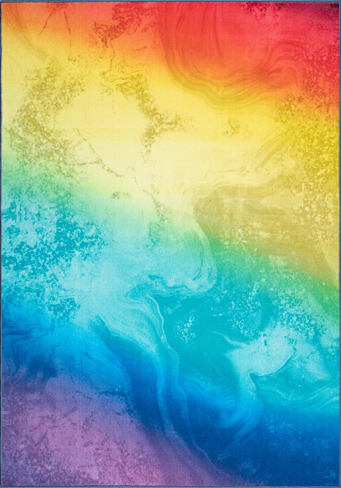 TaraCarpet Teppich Kurzflorteppich TaraCarpet Rainbow moderner Teppich in Regenbogenfarbe, rechteckig, Höhe: 14 mm, Wellenform in Regenbogenfarben auch für das Jugendzimmer von TaraCarpet