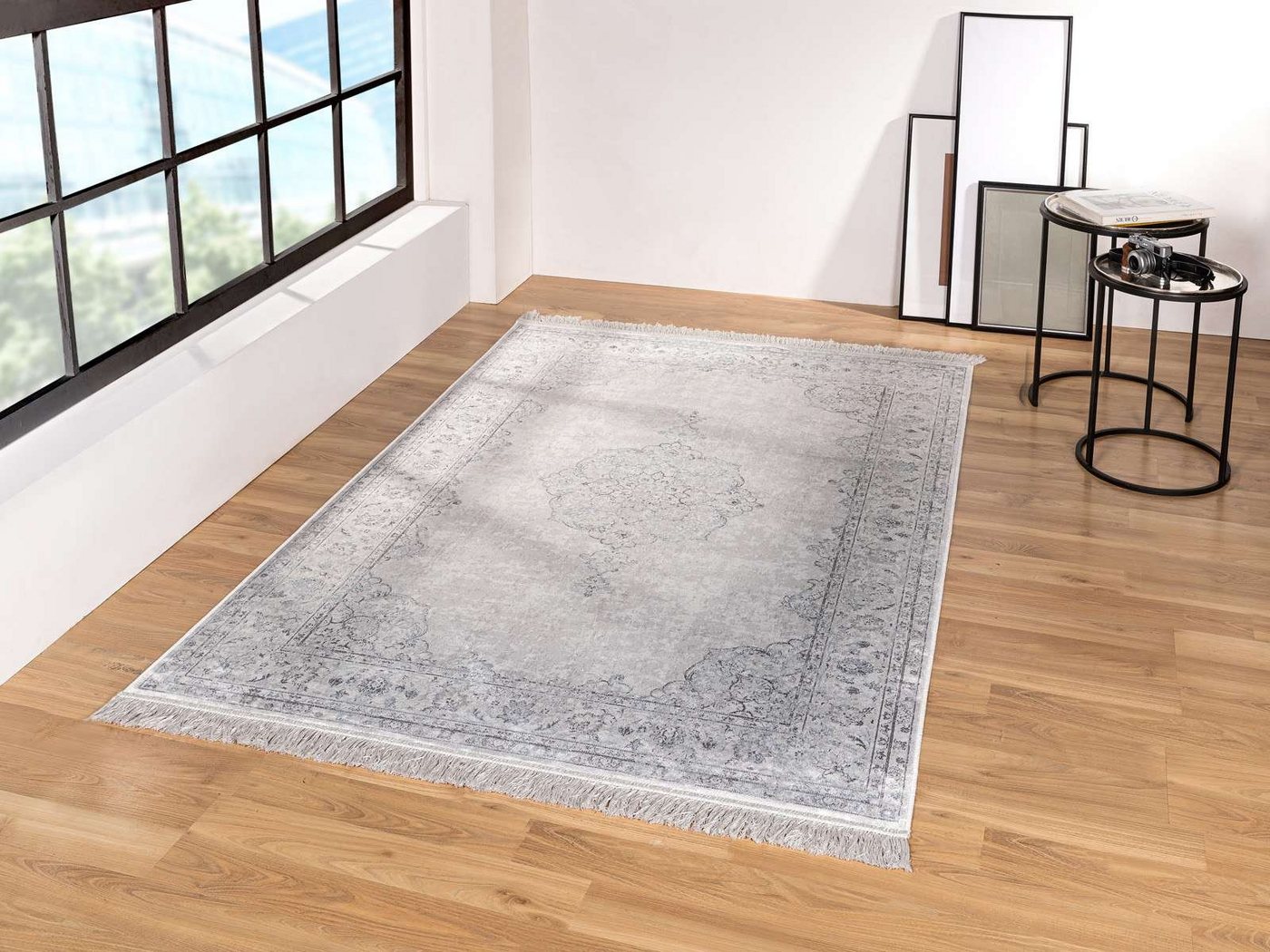 Teppich Moderner Orientteppich Palazzo Royal 917909, TaraCarpet, rechteckig, Höhe: 6 mm, Boho Vintage Tabriz blau Wohnzimmer Schlafzimmer Esszimmer 095x140 cm von TaraCarpet