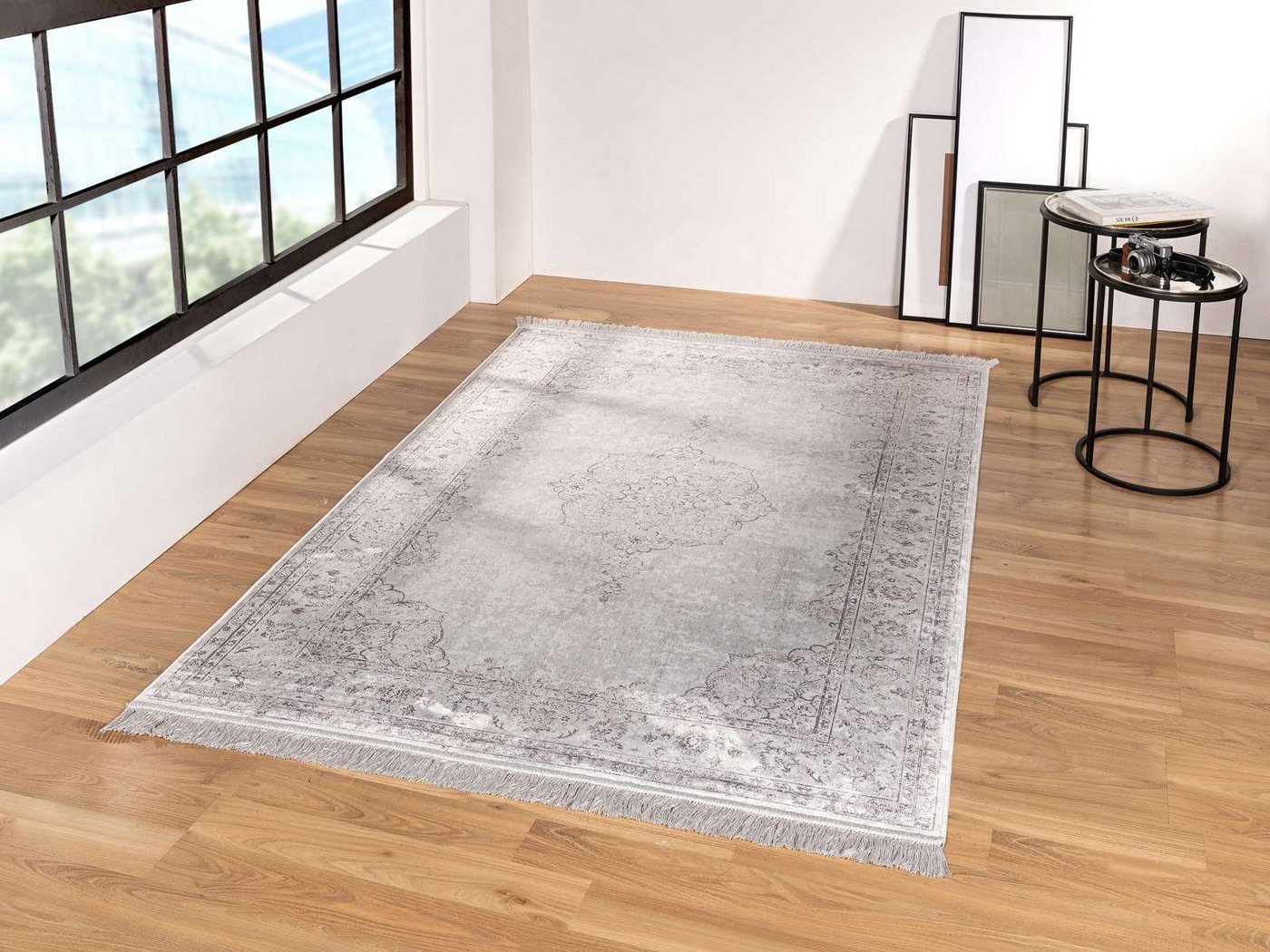 Teppich Moderner Orientteppich Palazzo Royal 917909, TaraCarpet, rechteckig, Höhe: 6 mm, Boho Vintage Tabriz grau Wohnzimmer Schlafzimmer Esszimmer 095x140 cm von TaraCarpet