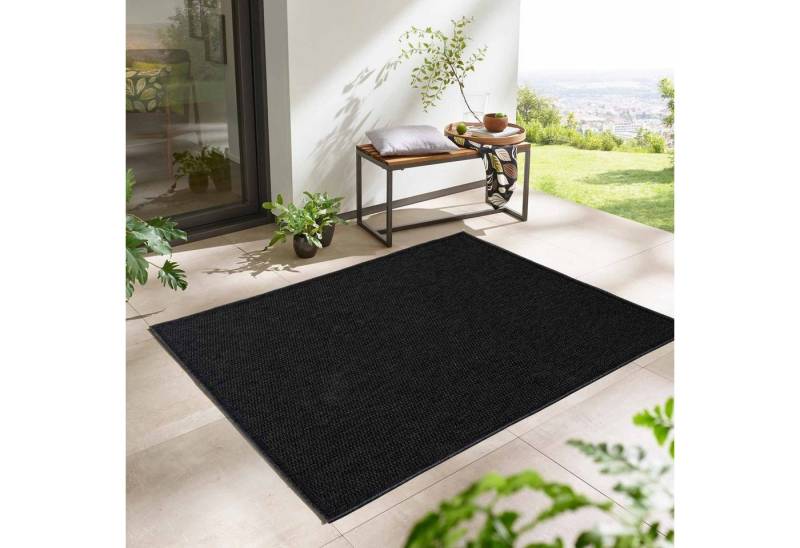 Teppich Outdoor & Indoor Teppich wetterfest Columbia Sisaloptik mit Bordüre, TaraCarpet, rechteckig, Höhe: 5 mm, Kurzflor anthrazit In & Outdoor Balkon Terrasse Wohnzimmer 160x220 von TaraCarpet