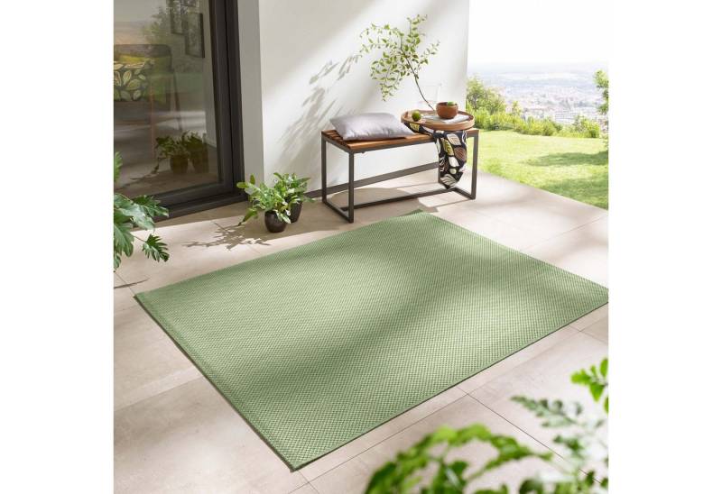 TaraCarpet Teppich Regina Teppich aus robustem Flachgewebe für In und Outdoor, rechteckig, Höhe: 7 mm, Küche Wohnzimmer Terrasse Garten Balkon uni grün 80x150 von TaraCarpet