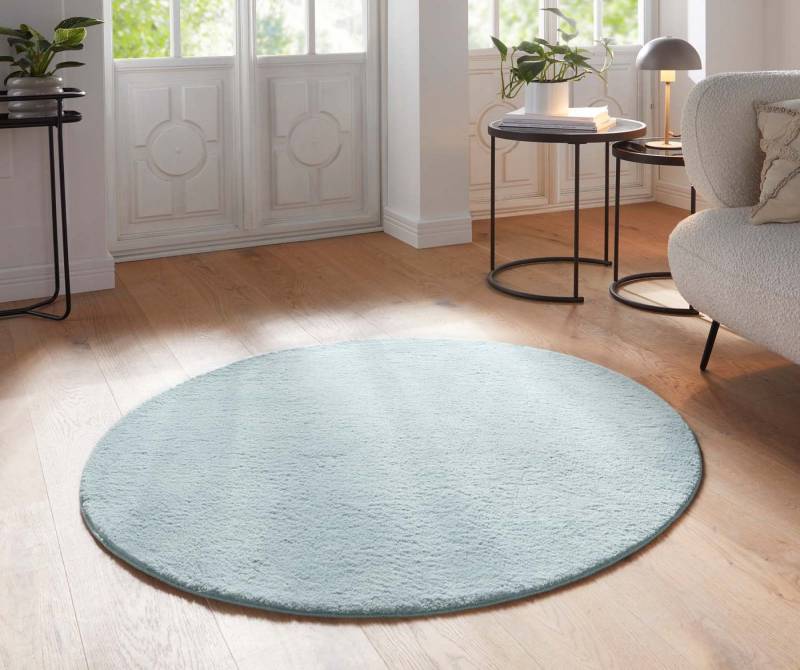 TaraCarpet Teppich Supersoft Kurzflorteppich Fiona Uni, rund, Höhe: 19 mm, waschbar h.blau Wohnzimmer Schlafzimmer Kinderzimmer 080x080 cm von TaraCarpet