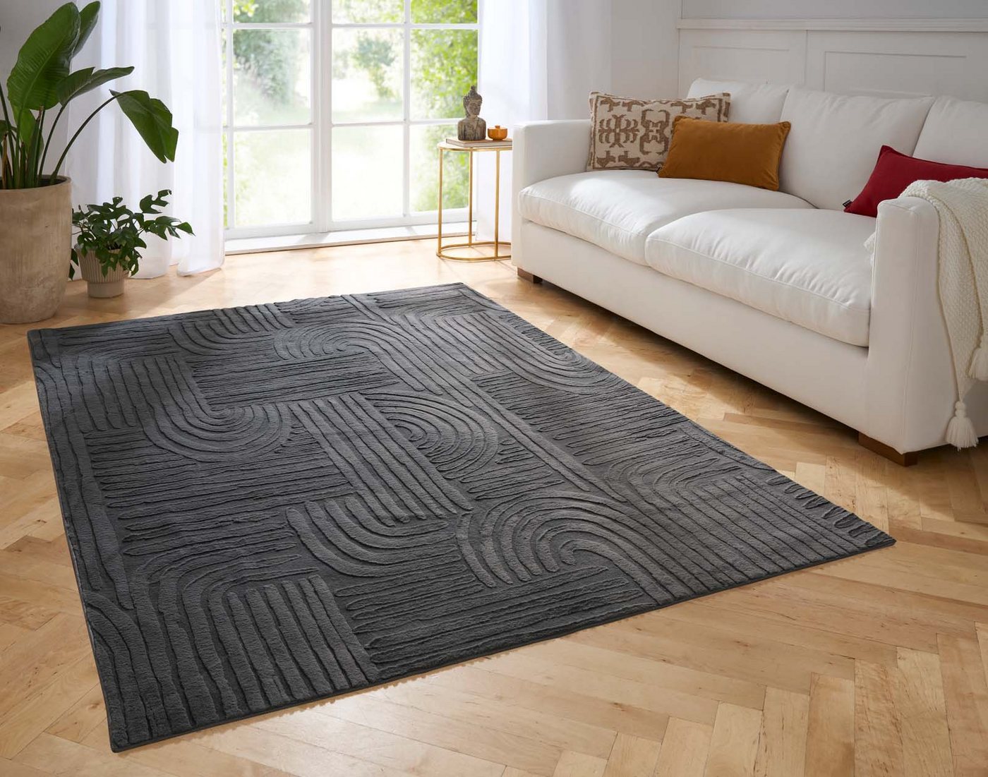 TaraCarpet Teppich Taipe-Onda Hasenfell extra weich Hoch-Tief-Struktur, rechteckig, Höhe: 13 mm, Hasenfell Fliese anthrazit Wohnzimmer Schlafzimmer Esszimmer 60X110 TaraCarpet Teppich Taipe-Onda Hasenfell extra weich Hoch-Tief-Struktur, rechteckig, Höhe: 13 mm, Hasenfell Fliese anthrazit Wohnzimmer Schlafzimmer Esszimmer 60X110 von TaraCarpet