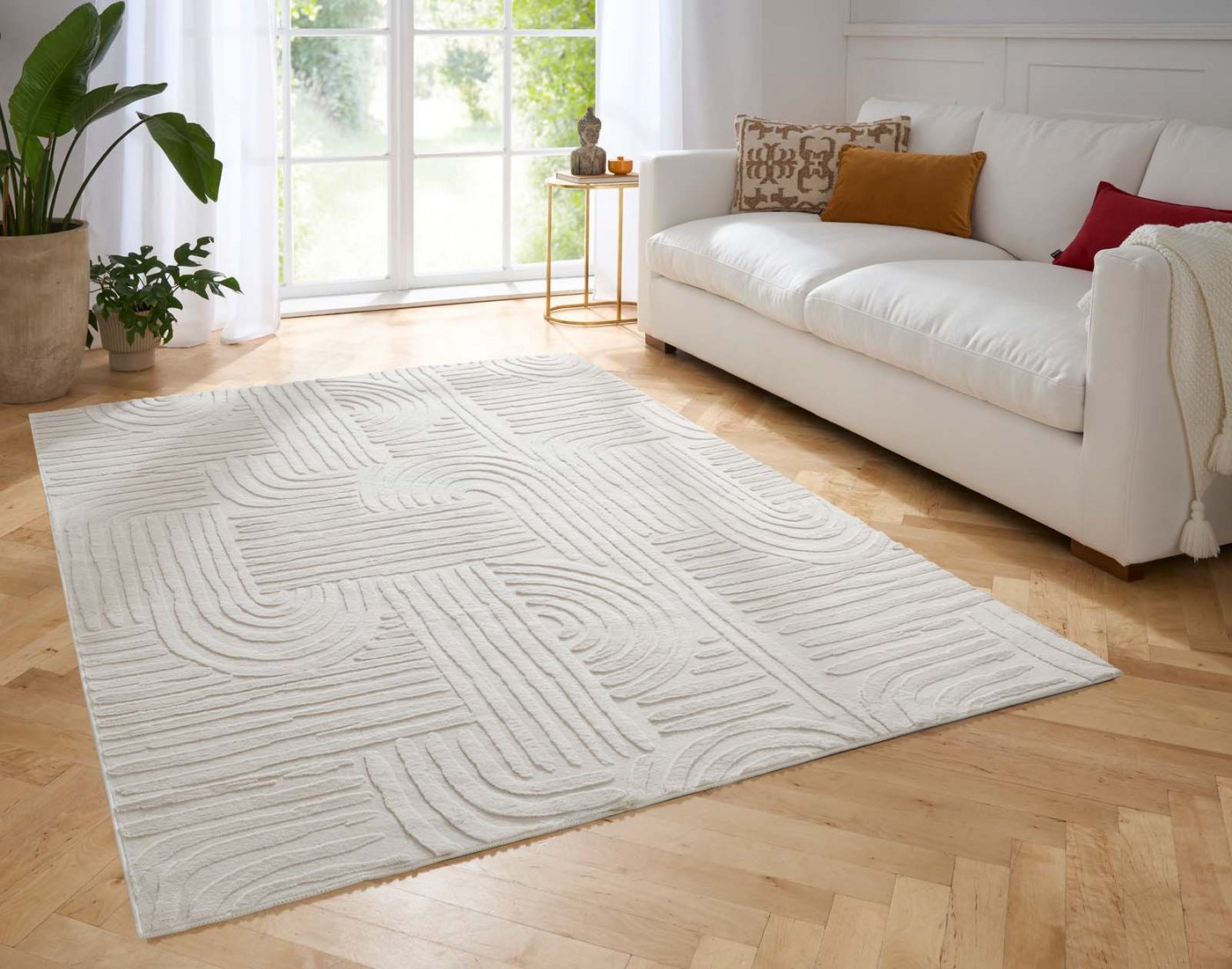 Teppich Taipe-Onda Hasenfell extra weich Hoch-Tief-Struktur, TaraCarpet, rechteckig, Höhe: 13 mm, Hasenfell Fliese creme Wohnzimmer Schlafzimmer Esszimmer 60X110 von TaraCarpet