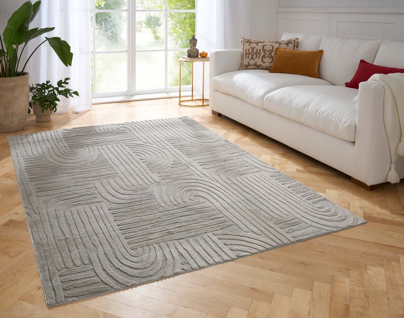 Teppich Taipe-Onda Hasenfell extra weich Hoch-Tief-Struktur, TaraCarpet, rechteckig, Höhe: 13 mm, Hasenfell Fliese grau Wohnzimmer Schlafzimmer Esszimmer 60X110 von TaraCarpet