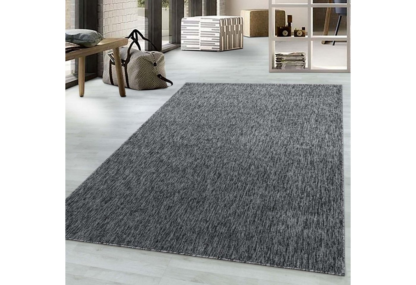 Teppich TaraCarpet Teppich Osaka robustes Flachgewebe uni, TaraCarpet, rechteckig, Höhe: 7 mm, modern einfarbig grau Wohnzimmer Esszimmer Schlafzimmer 080x150 cm von TaraCarpet
