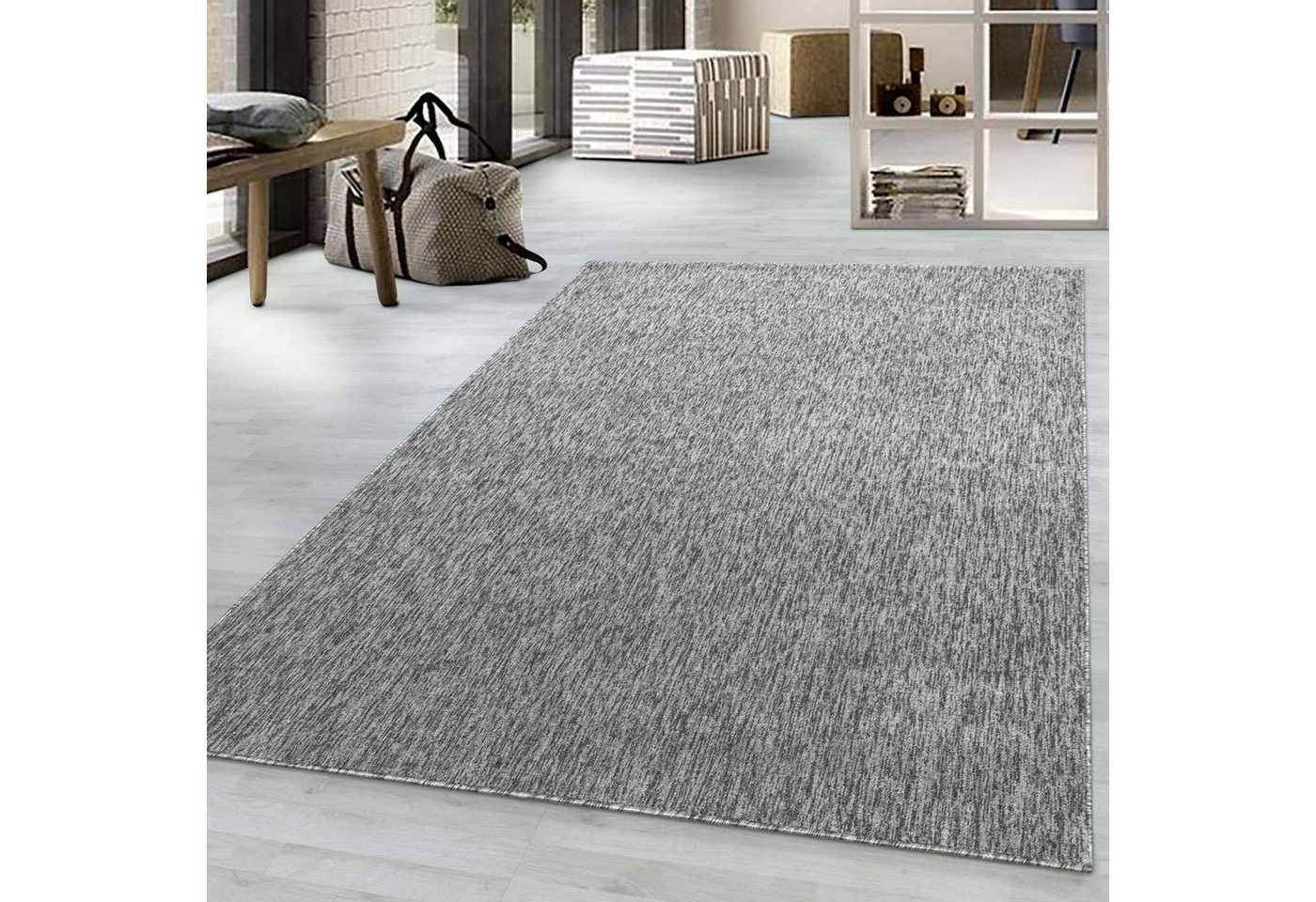 Teppich TaraCarpet Teppich Osaka robustes Flachgewebe uni, TaraCarpet, rechteckig, Höhe: 7 mm, modern einfarbig h.grau Wohnzimmer Esszimmer Schlafzimmer 080x150 cm von TaraCarpet