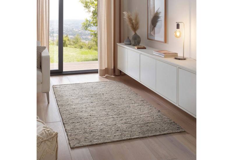 TaraCarpet Wollteppich TaraCarpet Alpen, rechteckig, Höhe: 10 mm, Handwebteppich Schurwolle grau Wohnzimmer Schlafzimmer 070x130 cm von TaraCarpet