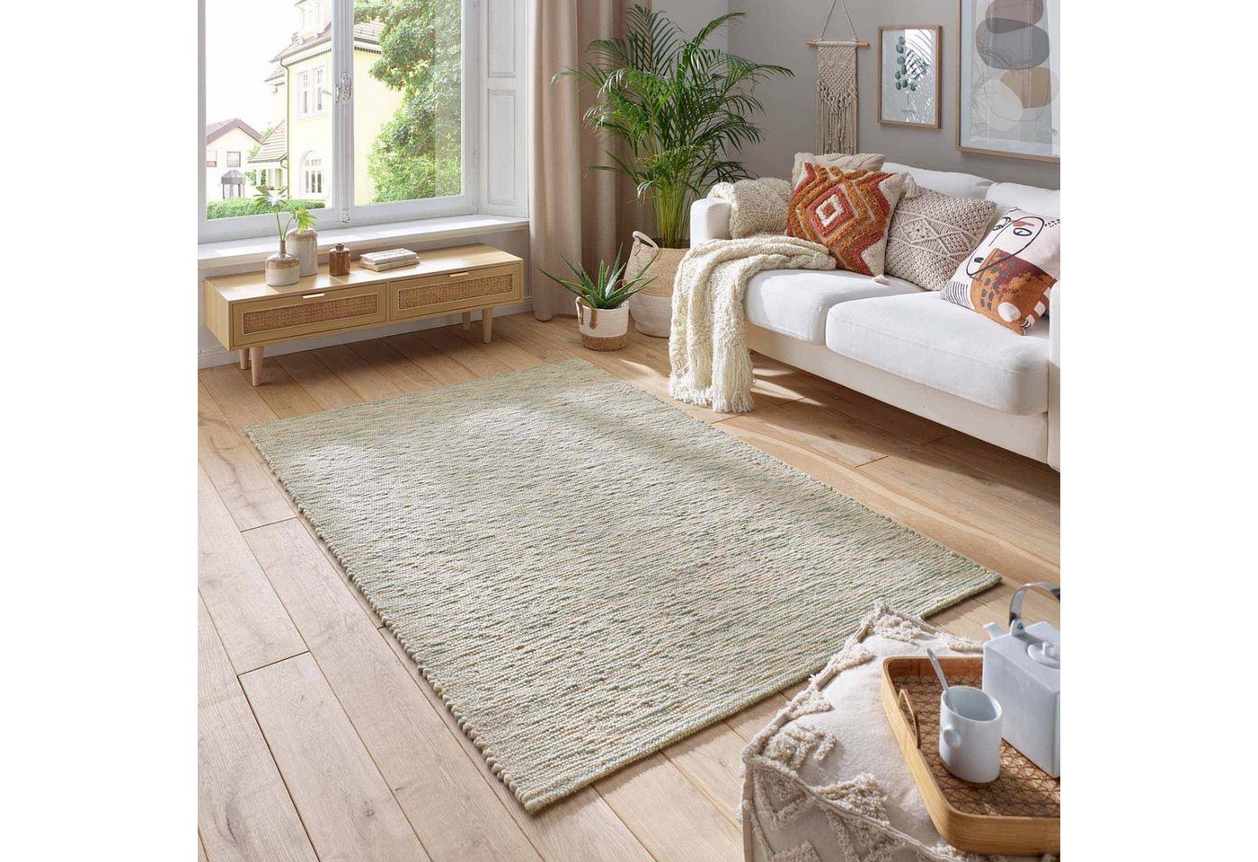 TaraCarpet Wollteppich TaraCarpet Elmstein handgewebter Schurwollteppich aus gewalkter Wolle, rechteckig, Höhe: 9 mm, Handgewebt Teppich grün gestreift Wohnzimmer Schlafzimmer 070x130 cm TaraCarpet Wollteppich TaraCarpet Elmstein handgewebter Schurwollteppich aus gewalkter Wolle, rechteckig, Höhe: 9 mm, Handgewebt Teppich grün gestreift Wohnzimmer Schlafzimmer 070x130 cm von TaraCarpet