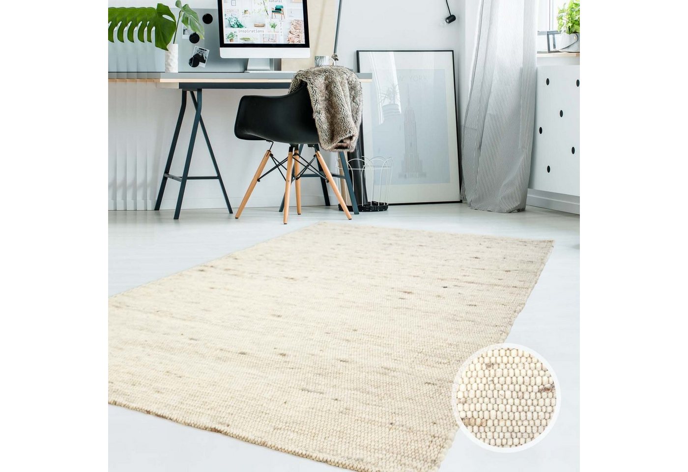 Wollteppich TaraCarpet Handwebteppich Frankeneck, TaraCarpet, rechteckig, Höhe: 13 mm, Handgewebter Teppich gewalkt Wohnzimmer Schlafzimmer Esszimmer 060x110 von TaraCarpet