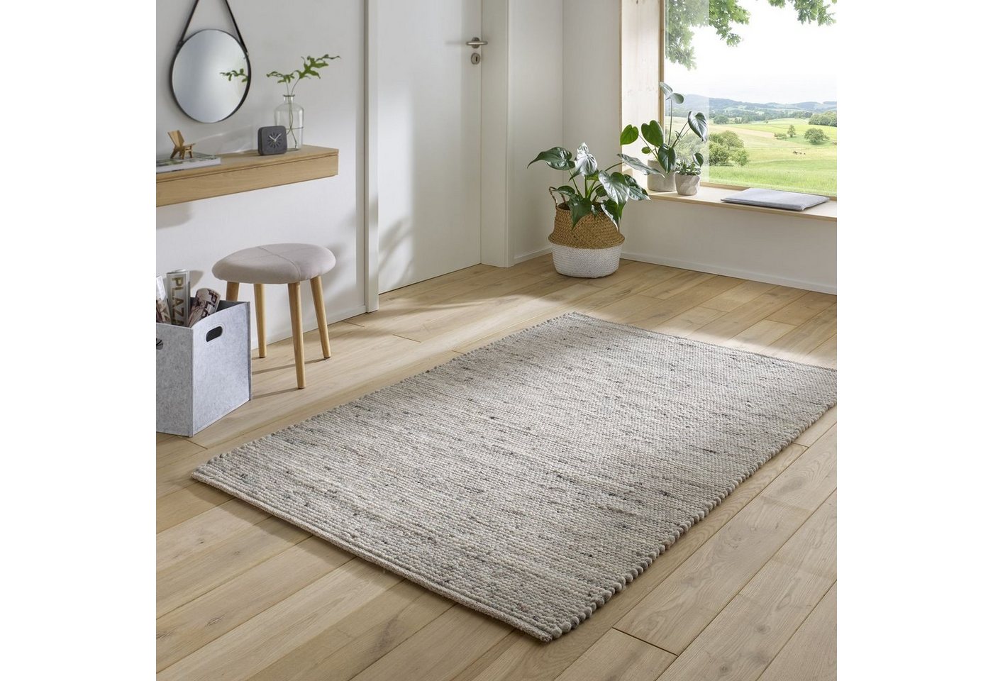 Wollteppich TaraCarpet Handwebteppich Helsinki, TaraCarpet, rechteckig, Höhe: 10 mm, gewalkter Wohnzimmer-Teppich Schurwolle Schlafzimmer Esszimmer 060x120 von TaraCarpet