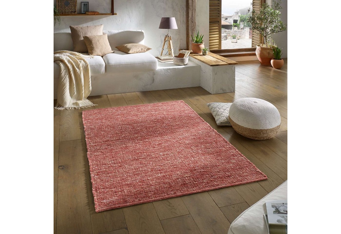 Wollteppich TaraCarpet Handwebteppich Malmoe Fashion, TaraCarpet, rechteckig, Höhe: 10 mm, Handgewebter Teppich rot Wohnzimmer Schlafzimmer Esszimmer 060X090 von TaraCarpet