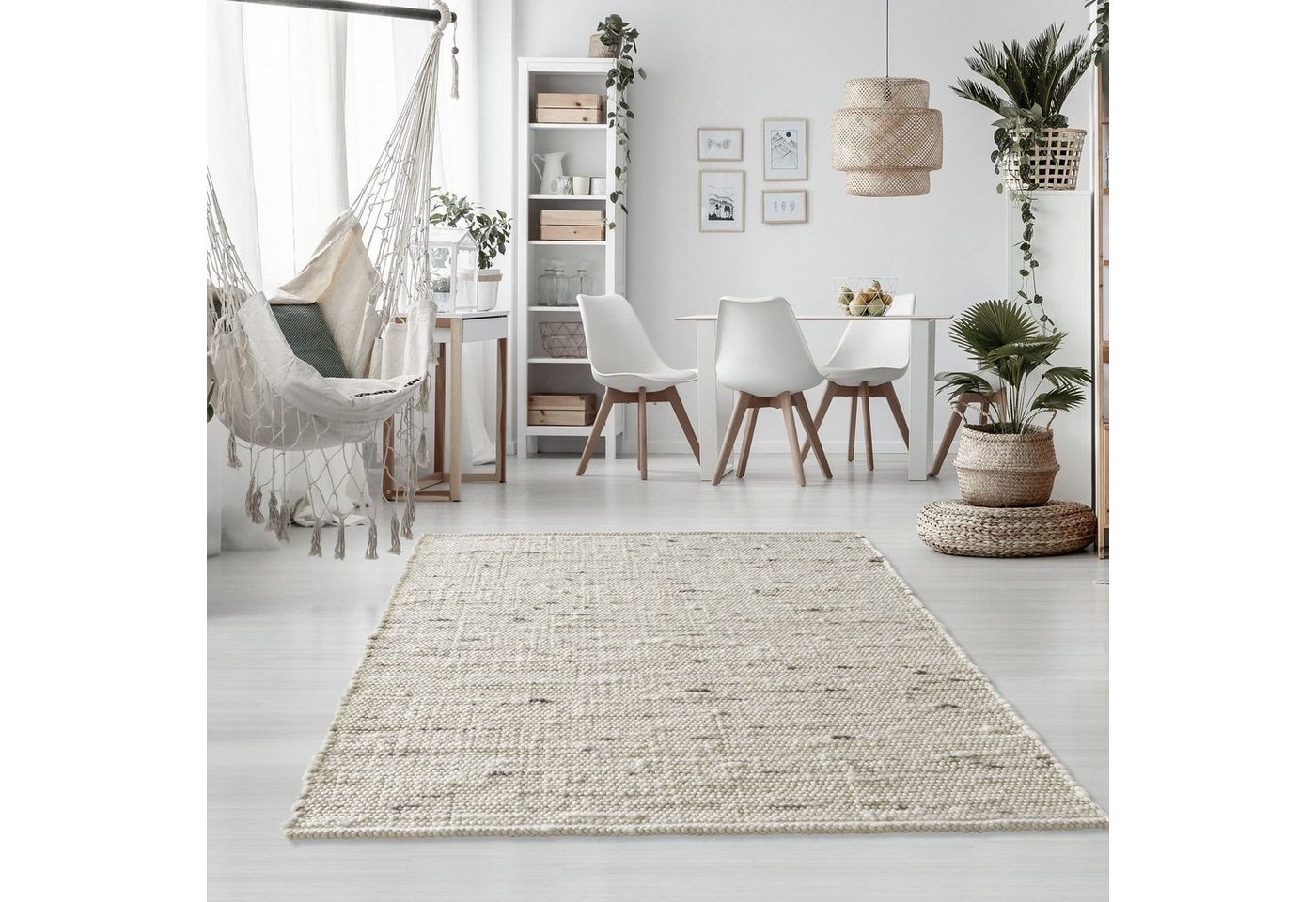 Wollteppich TaraCarpet Handwebteppich Oslo, TaraCarpet, rechteckig, Höhe: 10 mm, Schurwolle Handgewebt h.grau meliert Wohnzimmer Schlafzimmer 060x090 von TaraCarpet