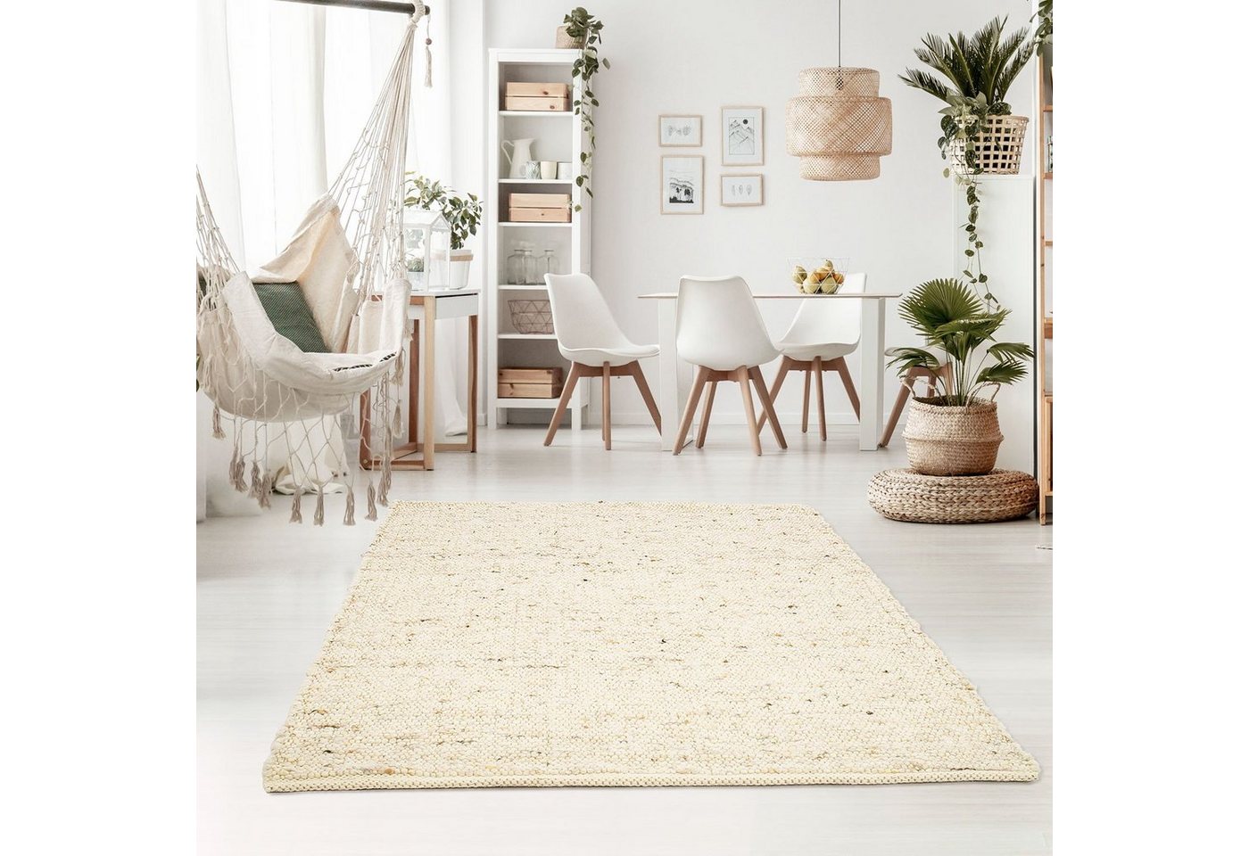 Wollteppich TaraCarpet Handwebteppich Oslo, TaraCarpet, rechteckig, Höhe: 10 mm, Schurwolle Handgewebt natur meliert Wohnzimmer Schlafzimmer 070x130 cm von TaraCarpet