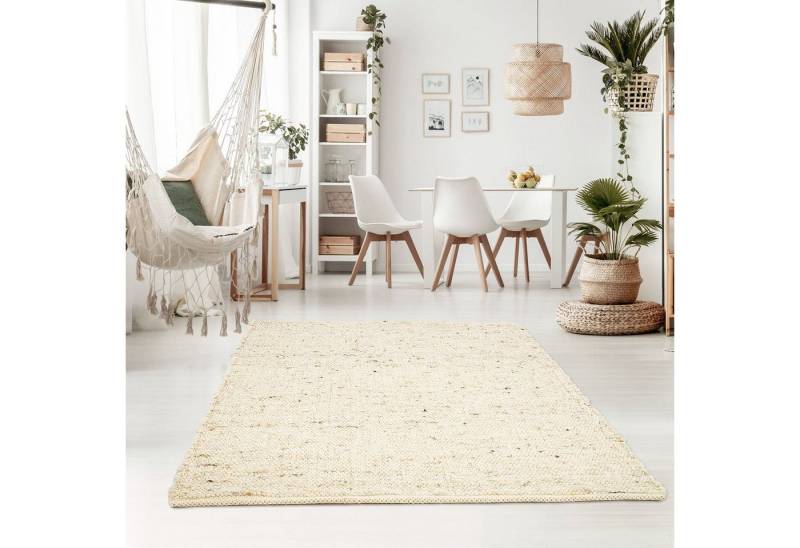 TaraCarpet Wollteppich TaraCarpet Handwebteppich Oslo, rechteckig, Höhe: 10 mm, Schurwolle Handgewebt natur meliert Wohnzimmer Schlafzimmer 070x130 cm von TaraCarpet