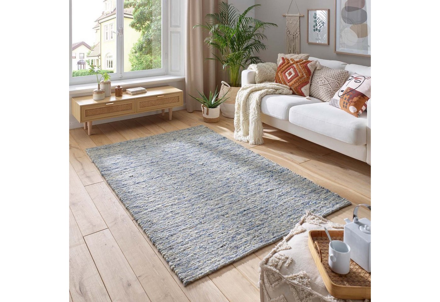 TaraCarpet Wollteppich TaraCarpet Limburg handgewebter Schurwollteppich aus gewalkter Wolle, rechteckig, Höhe: 8 mm, Handgewebt Teppich blau meliert Wohnzimmer Schlafzimmer 070x130 cm TaraCarpet Wollteppich TaraCarpet Limburg handgewebter Schurwollteppich aus gewalkter Wolle, rechteckig, Höhe: 8 mm, Handgewebt Teppich blau meliert Wohnzimmer Schlafzimmer 070x130 cm von TaraCarpet