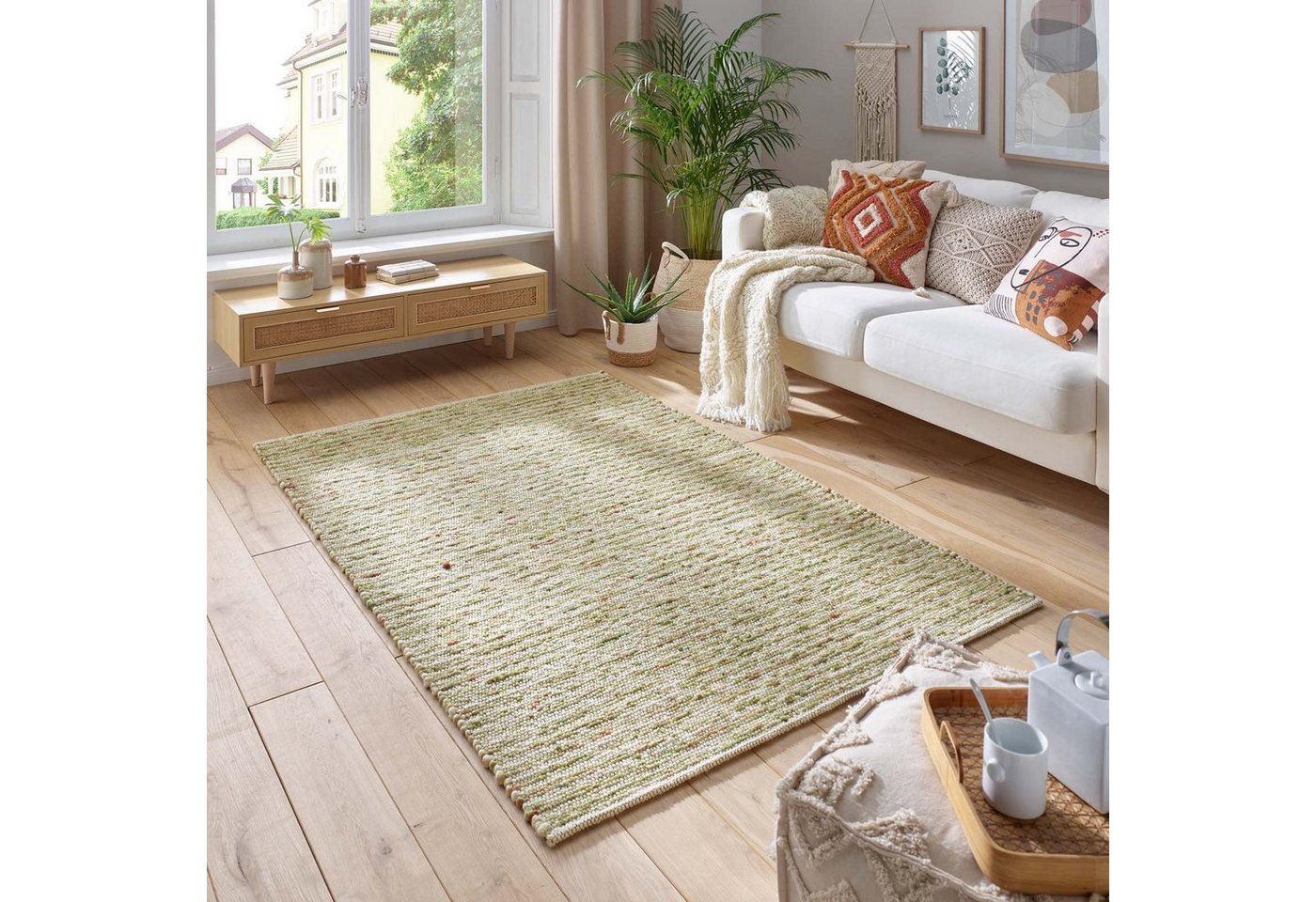 TaraCarpet Wollteppich TaraCarpet Neidenfels handgewebter Schurwollteppich mit schwarzer, rechteckig, Höhe: 9 mm, gewalkt Schurwoll-Teppich grün terra Wohnzimmer Schlafzimmer 070x130 TaraCarpet Wollteppich TaraCarpet Neidenfels handgewebter Schurwollteppich mit schwarzer, rechteckig, Höhe: 9 mm, gewalkt Schurwoll-Teppich grün terra Wohnzimmer Schlafzimmer 070x130 von TaraCarpet