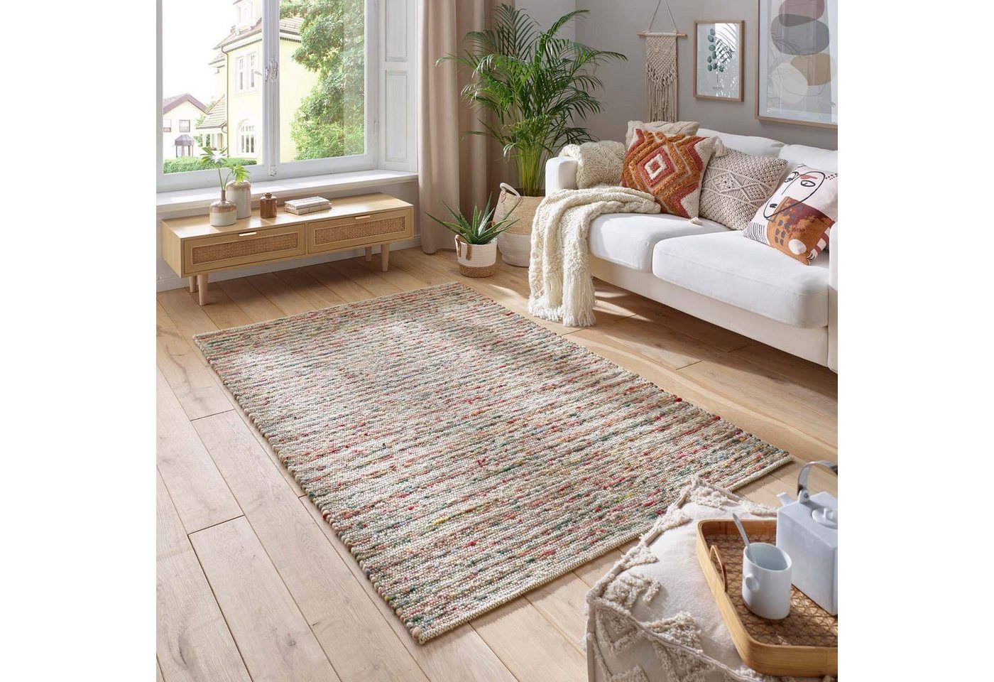 TaraCarpet Wollteppich TaraCarpet Neidenfels handgewebter Schurwollteppich mit schwarzer, rechteckig, Höhe: 9 mm, gewalkt Schurwoll-Teppich multi Wohnzimmer Schlafzimmer 070x130 TaraCarpet Wollteppich TaraCarpet Neidenfels handgewebter Schurwollteppich mit schwarzer, rechteckig, Höhe: 9 mm, gewalkt Schurwoll-Teppich multi Wohnzimmer Schlafzimmer 070x130 von TaraCarpet