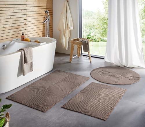 Badematte Homestyle rutschfest waschbar Badezimmerteppich Bad-Vorleger, WC Deko, Duschvorleger für Dusche und Badewannen sehr weich und als Set kombinierbar Taupe Wellen 120 cm rund Badematte Homestyle rutschfest waschbar Badezimmerteppich Bad-Vorleger, WC Deko, Duschvorleger für Dusche und Badewannen sehr weich und als Set kombinierbar Taupe Wellen 120 cm rund von Taracarpet