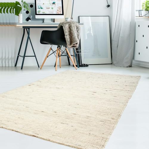 Gewalkter handgewebter Hand-Web-Teppich Frankeneck aus hochwertiger Schurwolle nachhaltig, strapazierfähig und beidseitig legbar ideal fürs Wohnzimmer, Schlafzimmer und die Küche Sand 170x230 cm von Taracarpet