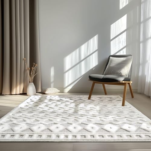 In & Outdoor Teppich Barcelona Wetterfest Balkon Boho Wohnzimmer Küche Skandinavisch Muster Einfarbig 3D Effekt Modern weiß Karos Welle 160x220 cm In & Outdoor Teppich Barcelona Wetterfest Balkon Boho Wohnzimmer Küche Skandinavisch Muster Einfarbig 3D Effekt Modern weiß Karos Welle 160x220 cm von Taracarpet