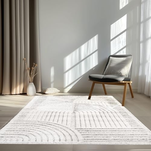 In & Outdoor Teppich Barcelona Wetterfest Balkon Boho Wohnzimmer Küche Skandinavisch Muster Einfarbig 3D Effekt Modern weiß Kreise Welle 160x220 cm In & Outdoor Teppich Barcelona Wetterfest Balkon Boho Wohnzimmer Küche Skandinavisch Muster Einfarbig 3D Effekt Modern weiß Kreise Welle 160x220 cm von Taracarpet