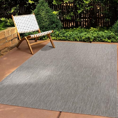 In & Outdoor Teppich Wetterfest Wohnzimmer Balkon Küchenteppich Terrassenteppich Flachgewebe Sisaloptik Meliert Einfarbig grau 080x150 cm von Taracarpet