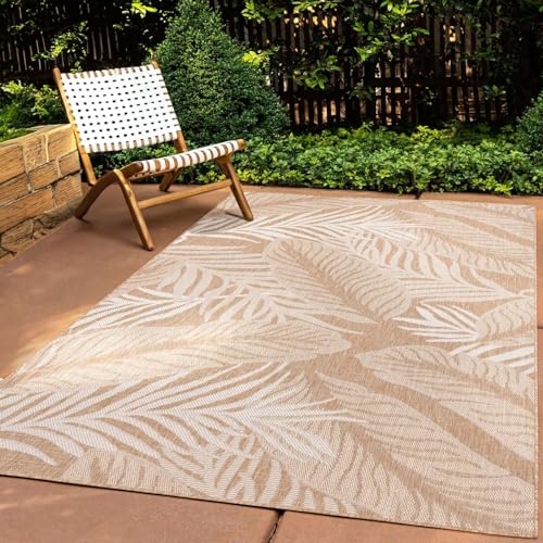 In & Outdoor Teppich Wetterfest Wohnzimmer Balkon Küchenteppich Terrassenteppich Flachgewebe Sisaloptik mit Muster blätter Natur beige 120x160 cm In & Outdoor Teppich Wetterfest Wohnzimmer Balkon Küchenteppich Terrassenteppich Flachgewebe Sisaloptik mit Muster blätter Natur beige 120x160 cm von Taracarpet