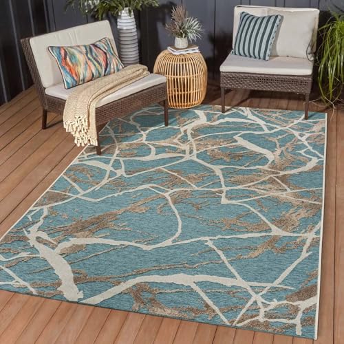 In & Outdoor Teppich Wetterfest Wohnzimmer Balkon Küchenteppich Terrassenteppich Flachgewebe mit Muster Marmor Optik blau 240x340 cm In & Outdoor Teppich Wetterfest Wohnzimmer Balkon Küchenteppich Terrassenteppich Flachgewebe mit Muster Marmor Optik blau 240x340 cm von Taracarpet