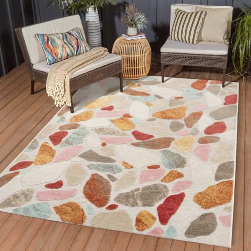In & Outdoor Teppich Wetterfest Wohnzimmer Balkon Küchenteppich Terrassenteppich Flachgewebe mit Muster Steine Multi bunt 200x290 cm In & Outdoor Teppich Wetterfest Wohnzimmer Balkon Küchenteppich Terrassenteppich Flachgewebe mit Muster Steine Multi bunt 200x290 cm von Taracarpet