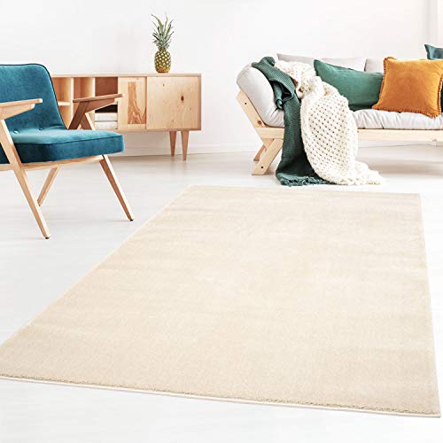 Kurzflor-Designer Uni Teppich extra weich fürs Wohnzimmer, Schlafzimmer, Esszimmer oder Kinderzimmer Gala Natur weiß 120x170 cm von Taracarpet