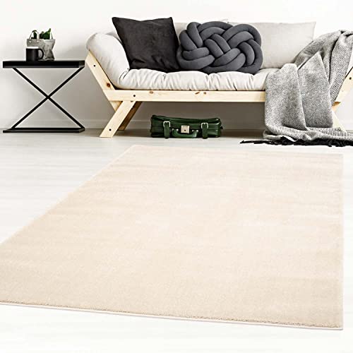 Kurzflor-Designer Uni Teppich extra weich fürs Wohnzimmer, Schlafzimmer, Esszimmer oder Kinderzimmer Gala Natur weiß 200x250 cm von Taracarpet