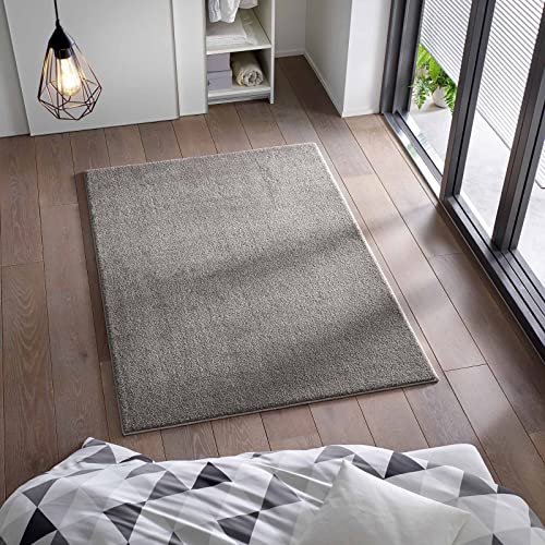 Taracarpet Kurzflor Flachgewebe Teppich für Wohnzimmer, Kinderzimmer und Schlafzimmer Einfarbig Uni Anthrazit Dunkel-Grau 140x200 cm von Taracarpet