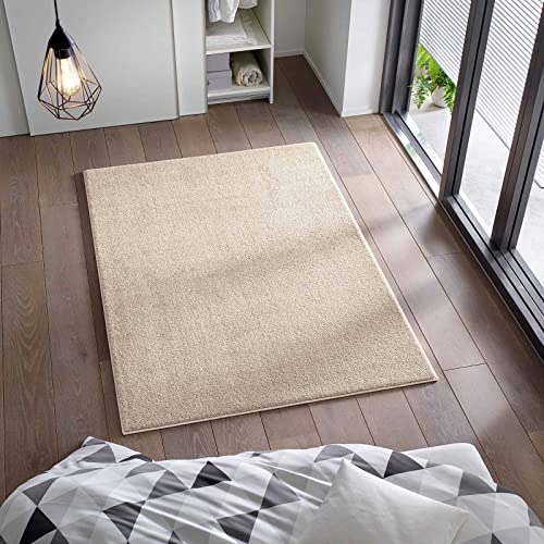 Taracarpet Kurzflor Flachgewebe Teppich für Wohnzimmer, Kinderzimmer und Schlafzimmer Einfarbig Uni Creme 80x150 cm von Taracarpet