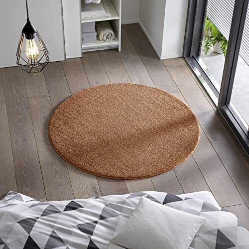 Kurzflor Flachgewebe Teppich für Wohnzimmer, Kinderzimmer und Schlafzimmer Einfarbig Uni Terracotta 120 cm rund von Taracarpet