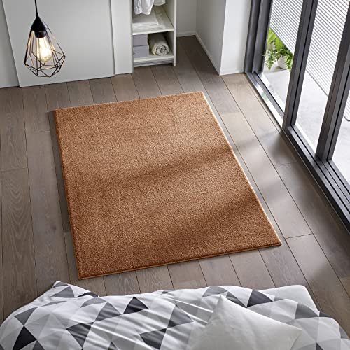 Kurzflor Flachgewebe Teppich für Wohnzimmer, Kinderzimmer und Schlafzimmer Einfarbig Uni Terracotta 200x280 cm von Taracarpet