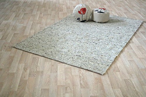 Moderner Handweb Teppich Alpen handgewebt aus Schurwolle für Wohnzimmer, Esszimmer, Schlafzimmer und die Küche geeignet (130 x 190 cm, Alpen 63 Grau Beige meliert) von Taracarpet