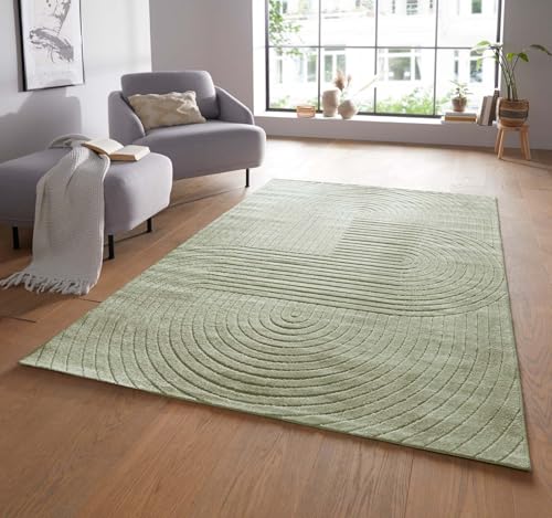 Moderner In & Outdoor Kurzflor Boho Skandi Designer Teppich mit 3D Effekt für Wohnzimmer Schlafzimmer und die Küche auch für Balkon und Terrasse geeignet grün 120x170 cm von Taracarpet