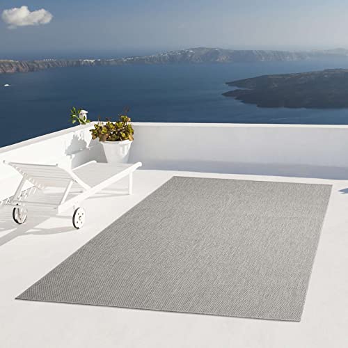 Taracarpet Outdoor Teppich Wetterfest Wohnzimmer Balkon Küchenteppich Flachgewebe Sisaloptik Einfarbig Uni Silber grau 240x340 cm von Taracarpet