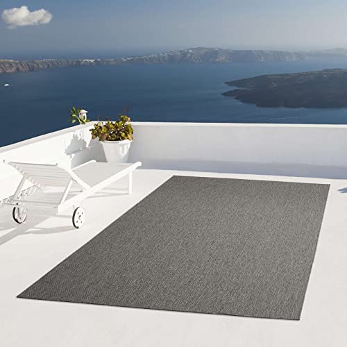 Taracarpet Outdoor Teppich Wetterfest Wohnzimmer Balkon Küchenteppich Flachgewebe Sisaloptik Einfarbig Uni anthrazit dunkelgrau 200x280 cm von Taracarpet