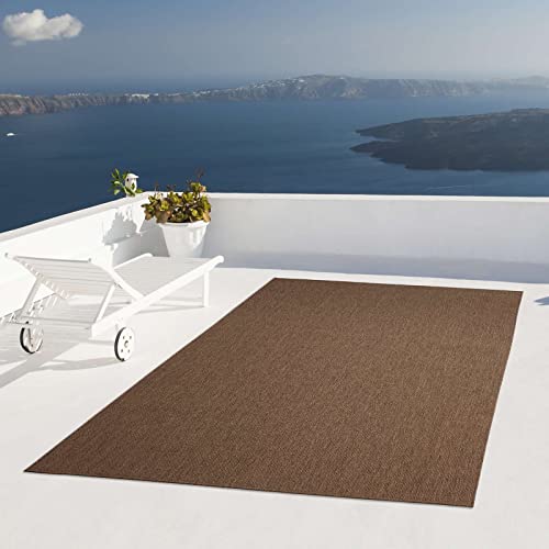 Taracarpet Outdoor Teppich Wetterfest Wohnzimmer Balkon Küchenteppich Flachgewebe Sisaloptik Einfarbig Uni braun 240x340 cm von Taracarpet