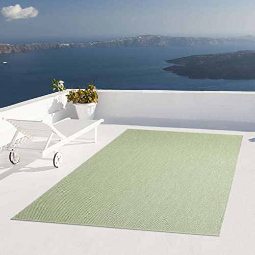 Taracarpet Outdoor Teppich Wetterfest Wohnzimmer Balkon Küchenteppich Flachgewebe Sisaloptik Einfarbig Uni grün 080x150 cm von Taracarpet