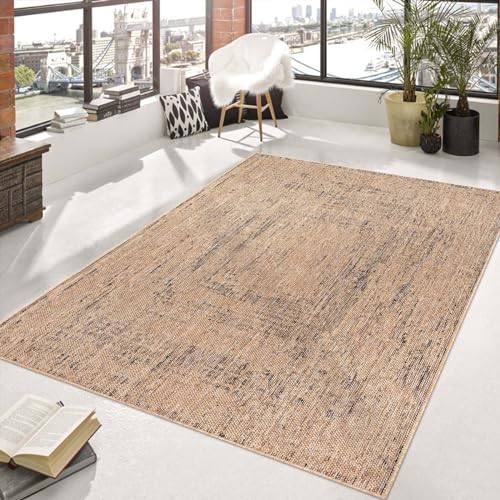 Outdoor & Indoor Teppich für Wohnzimmer Balkon Terrasse wetterfest Borneo Sisal-Jute-Optik Natur Cuadrante 160x230 cm von Taracarpet